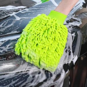 NICEMOODS Car Wash Mitt 2 Pack Premium Chenille Microfiber Wash Mitt Thickened for Car Cleaning Mitts Tools for Winter (Green x2)