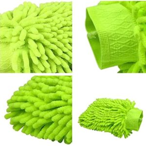 NICEMOODS Car Wash Mitt 2 Pack Premium Chenille Microfiber Wash Mitt Thickened for Car Cleaning Mitts Tools for Winter (Green x2)