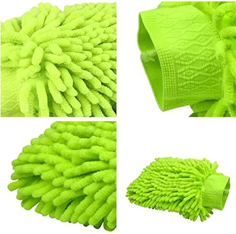 NICEMOODS Car Wash Mitt 2 Pack Premium Chenille Microfiber Wash Mitt Thickened for Car Cleaning Mitts Tools for Winter (Green x2)