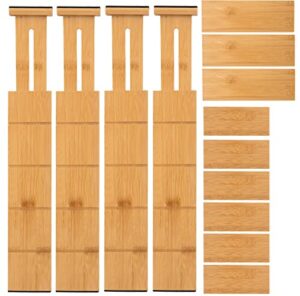 koohoamz adjustable bamboo drawer dividers with inserts, kitchen drawer dividers organizer expandable from 13.25"-17", stackable deep drawer separators for kitchen utensils, dresser, bedroom, clothes