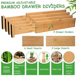 KOOHOAMZ Adjustable Bamboo Drawer Dividers With Inserts, Kitchen Drawer Dividers Organizer Expandable From 13.25"-17", Stackable Deep Drawer Separators For Kitchen Utensils, Dresser, Bedroom, Clothes