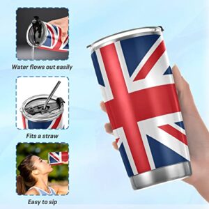 ALAZA England British Flag Union Jack Insulated Travel Tumbler Mug with Lid & Straw Double Wall Vacuum Water Bottle Car Cup Stainless Steel, Hot and Cold Thermos, 20oz