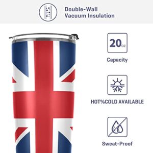 ALAZA England British Flag Union Jack Insulated Travel Tumbler Mug with Lid & Straw Double Wall Vacuum Water Bottle Car Cup Stainless Steel, Hot and Cold Thermos, 20oz