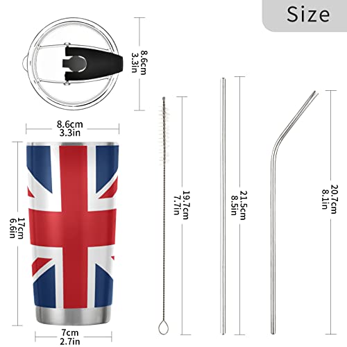 ALAZA England British Flag Union Jack Insulated Travel Tumbler Mug with Lid & Straw Double Wall Vacuum Water Bottle Car Cup Stainless Steel, Hot and Cold Thermos, 20oz