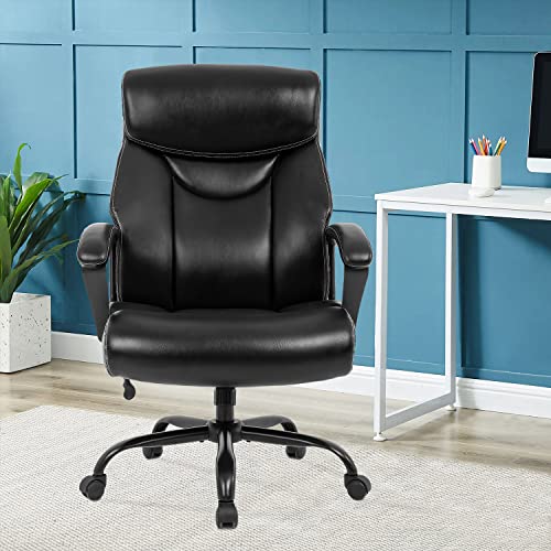Big and Tall Office Chair 500lbs Wide Seat Ergonomic Desk Chair with Lumbar Support Arms High Back PU Leather Executive Task Computer Chair