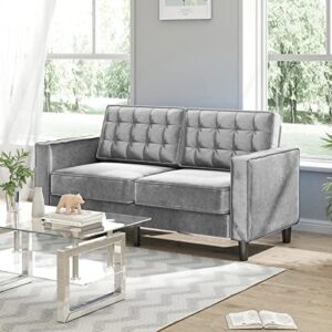 muzz velvet loveseat sofa, modern upholstered love seat sofa with tufting-bolster, love seat furniture for small spaces, living room, bedroom, office(grey)