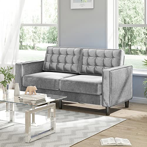 MUZZ Velvet Loveseat Sofa, Modern Upholstered Love Seat Sofa with Tufting-Bolster, Love Seat Furniture for Small Spaces, Living Room, Bedroom, Office(Grey)