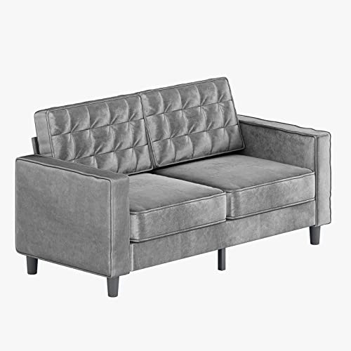 MUZZ Velvet Loveseat Sofa, Modern Upholstered Love Seat Sofa with Tufting-Bolster, Love Seat Furniture for Small Spaces, Living Room, Bedroom, Office(Grey)