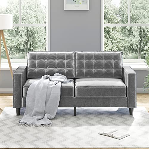 MUZZ Velvet Loveseat Sofa, Modern Upholstered Love Seat Sofa with Tufting-Bolster, Love Seat Furniture for Small Spaces, Living Room, Bedroom, Office(Grey)