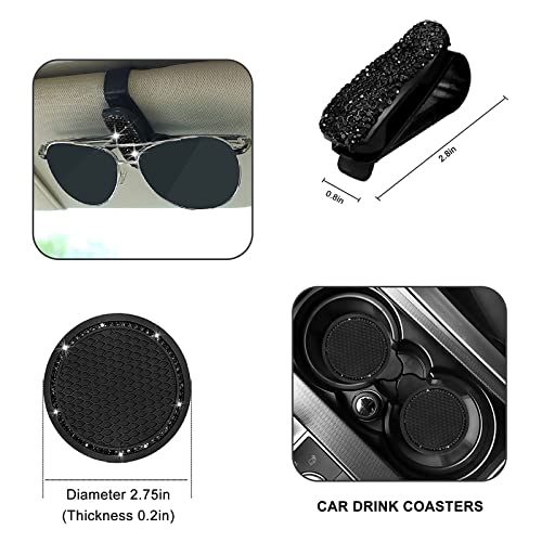 Yixin 20pcs Bling car Accessories Set for Women,Sparkly Phone Holder, Car Mount, Seat Belt Cover, Car Shift Gear Cover, Handbrake Cover, Car Cup Holder Coaster, Glasses Clip, Hook, (Black-20Pcs)