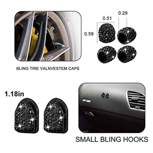 Yixin 20pcs Bling car Accessories Set for Women,Sparkly Phone Holder, Car Mount, Seat Belt Cover, Car Shift Gear Cover, Handbrake Cover, Car Cup Holder Coaster, Glasses Clip, Hook, (Black-20Pcs)