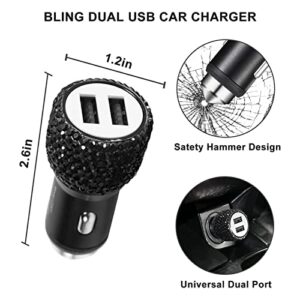 Yixin 20pcs Bling car Accessories Set for Women,Sparkly Phone Holder, Car Mount, Seat Belt Cover, Car Shift Gear Cover, Handbrake Cover, Car Cup Holder Coaster, Glasses Clip, Hook, (Black-20Pcs)