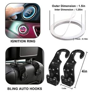 Yixin 20pcs Bling car Accessories Set for Women,Sparkly Phone Holder, Car Mount, Seat Belt Cover, Car Shift Gear Cover, Handbrake Cover, Car Cup Holder Coaster, Glasses Clip, Hook, (Black-20Pcs)