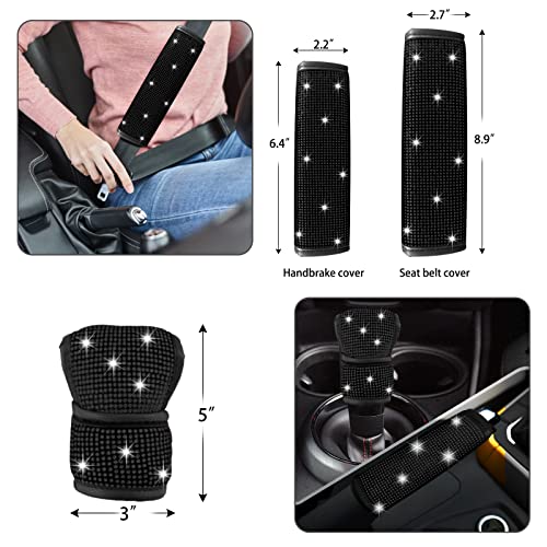 Yixin 20pcs Bling car Accessories Set for Women,Sparkly Phone Holder, Car Mount, Seat Belt Cover, Car Shift Gear Cover, Handbrake Cover, Car Cup Holder Coaster, Glasses Clip, Hook, (Black-20Pcs)