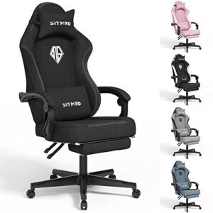 sitmod gaming chair with footrest-pc computer ergonomic video game chair-backrest and seat height adjustable swivel task chair for adults with headrest and lumbar support(black)-fabric