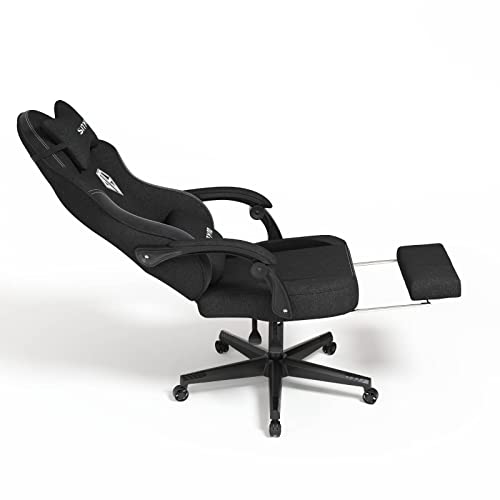 SITMOD Gaming Chair with Footrest-PC Computer Ergonomic Video Game Chair-Backrest and Seat Height Adjustable Swivel Task Chair for Adults with Headrest and Lumbar Support(Black)-Fabric