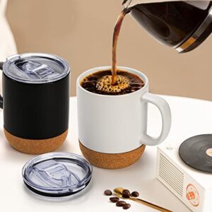SOUJOY Set of 4 Cork Base Coffee Mug, 13oz Ceramic Mug with Insulated Cork Bottom and Spill proof Lids, Tea Mug Gift Set for Women Men