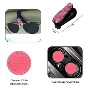 Yixin 20pcs Bling car Accessories Set for Women,Sparkly Phone Holder, Car Mount, Seat Belt Cover, Car Shift Gear Cover, Handbrake Cover, Car Cup Holder Coaster, Glasses Clip, Hook, (Pink-20Pcs)