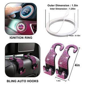 Yixin 20pcs Bling car Accessories Set for Women,Sparkly Phone Holder, Car Mount, Seat Belt Cover, Car Shift Gear Cover, Handbrake Cover, Car Cup Holder Coaster, Glasses Clip, Hook, (Pink-20Pcs)