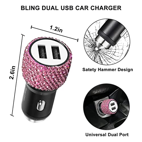 Yixin 20pcs Bling car Accessories Set for Women,Sparkly Phone Holder, Car Mount, Seat Belt Cover, Car Shift Gear Cover, Handbrake Cover, Car Cup Holder Coaster, Glasses Clip, Hook, (Pink-20Pcs)