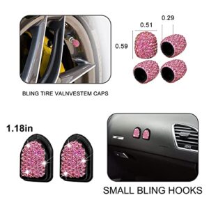 Yixin 20pcs Bling car Accessories Set for Women,Sparkly Phone Holder, Car Mount, Seat Belt Cover, Car Shift Gear Cover, Handbrake Cover, Car Cup Holder Coaster, Glasses Clip, Hook, (Pink-20Pcs)