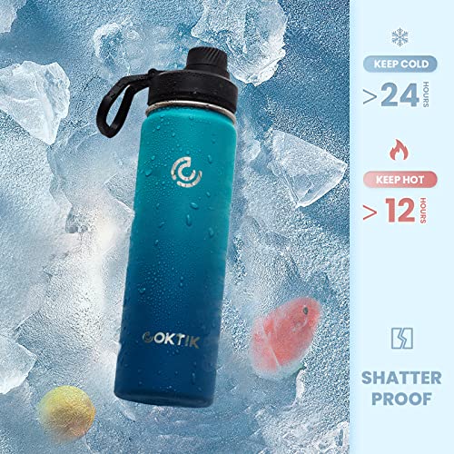 COKTIK Insulated Stainless Steel Water Bottle With Straw Lid, 22 oz Wide Mouth Double Wall Vacuum Insulated Water Bottle Leakproof Lightweight for Hiking, Biking, Running(Dark Night)