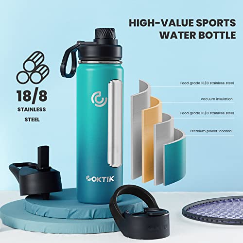 COKTIK Insulated Stainless Steel Water Bottle With Straw Lid, 22 oz Wide Mouth Double Wall Vacuum Insulated Water Bottle Leakproof Lightweight for Hiking, Biking, Running(Dark Night)