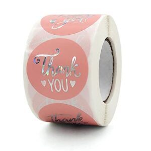 PMCDS2G Pink Silver Thank You Stickers in 4 Styles 1.5" 500 Units in 1 Roll for Festival Cards Floral Bouquets, Gift Wraps, Tags, Mailer Bags for Birthday, Christmas & Seasonal Sets Décor(Pink Silver)