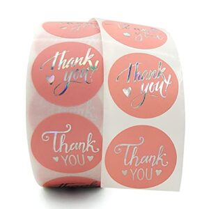 PMCDS2G Pink Silver Thank You Stickers in 4 Styles 1.5" 500 Units in 1 Roll for Festival Cards Floral Bouquets, Gift Wraps, Tags, Mailer Bags for Birthday, Christmas & Seasonal Sets Décor(Pink Silver)