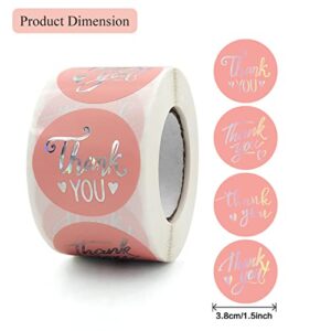 PMCDS2G Pink Silver Thank You Stickers in 4 Styles 1.5" 500 Units in 1 Roll for Festival Cards Floral Bouquets, Gift Wraps, Tags, Mailer Bags for Birthday, Christmas & Seasonal Sets Décor(Pink Silver)