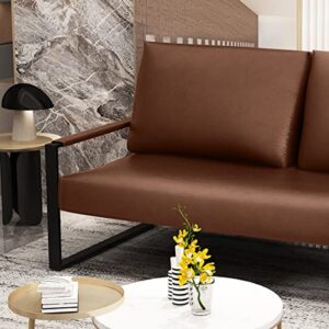 AWQM Faux Leather Couch, Mid-Century Loveseat Sofa,Upholstered Faux Leather Loveseat,Small Loveseat for Small Spaces,Small Couch for Bedroom,Office,Living Room,2-Seat Sofa,Borwn