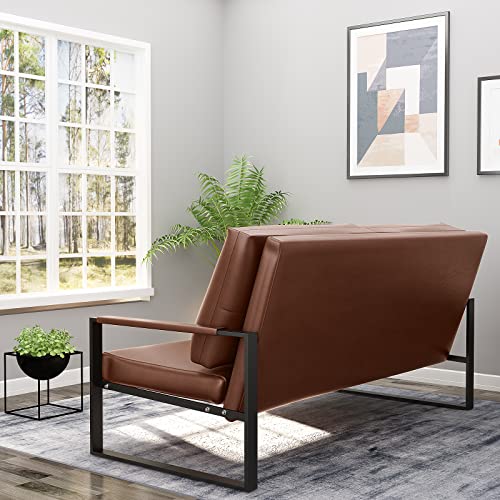 AWQM Faux Leather Couch, Mid-Century Loveseat Sofa,Upholstered Faux Leather Loveseat,Small Loveseat for Small Spaces,Small Couch for Bedroom,Office,Living Room,2-Seat Sofa,Borwn