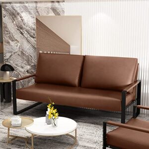 AWQM Faux Leather Couch, Mid-Century Loveseat Sofa,Upholstered Faux Leather Loveseat,Small Loveseat for Small Spaces,Small Couch for Bedroom,Office,Living Room,2-Seat Sofa,Borwn
