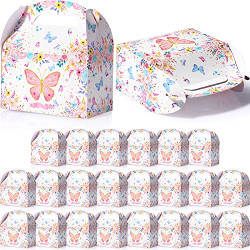 24 Pcs Butterfly Party Favor Treat Box Spring Butterfly Party Goodie Gift Box Butterfly Flower Gift Wrap Boxes Kraft Candy Treat Paper Boxes Butterfly Birthday Party Supplies for Baby Shower Wedding