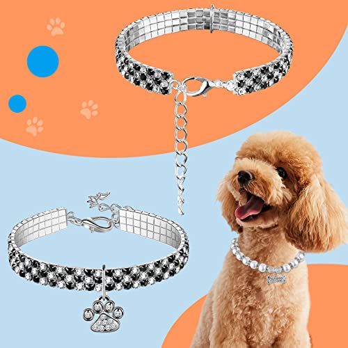 4 Pcs Pearl Dog Collar Necklaces Small Dogs Cats Rhinestones Collar Necklace Set, Crystal Pet Puppy Dog Necklace Adjustable Dog Jewelry for Pet Small Girls Cats (Small, Paw Style)