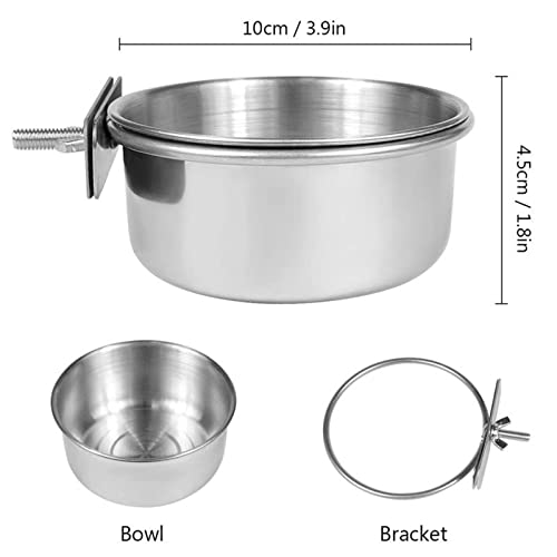 Lucky Interests 4 pcs Bird Feeding Dish Cups, Parrot Stainless Steel Food Bowl Bird Cage Water Feeder with Clamp Holder for Parrots Cockatiel Budgies Lovebird Parakeet Feeding Cups with 4 Bird Spoon