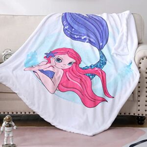 Jurllyshe Mermaid Throw Blanket Super Soft & Fuzzy Ocean Theme Blanket Cute Plush Fleece Mermaid Tail Blanket Gifts Blanket for Women Girls Everyday Use (Mermaid-4)