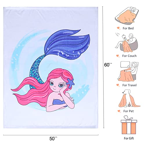 Jurllyshe Mermaid Throw Blanket Super Soft & Fuzzy Ocean Theme Blanket Cute Plush Fleece Mermaid Tail Blanket Gifts Blanket for Women Girls Everyday Use (Mermaid-4)