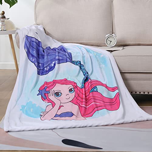 Jurllyshe Mermaid Throw Blanket Super Soft & Fuzzy Ocean Theme Blanket Cute Plush Fleece Mermaid Tail Blanket Gifts Blanket for Women Girls Everyday Use (Mermaid-4)