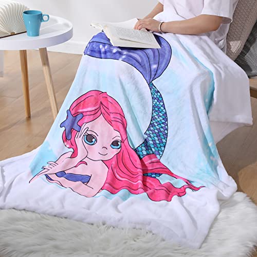 Jurllyshe Mermaid Throw Blanket Super Soft & Fuzzy Ocean Theme Blanket Cute Plush Fleece Mermaid Tail Blanket Gifts Blanket for Women Girls Everyday Use (Mermaid-4)