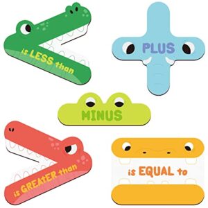 flutesan 5 pack math sign magnetic teacher tools, greater than and less than, plus, minus, equal to, animal math magnets for teacher school classroom supplies, help kids to learn and understand math
