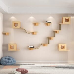 SHENGOCASE Solid Wood Wall Mounted Carpet-Covered Cat Shelves, Cat Wall Furnitures, Floating Shelves, Cat Wall Scratching Post, Cat Steps, Cat Stairs, Cat Perch