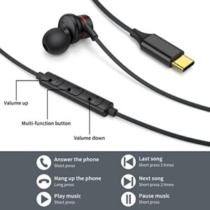 USB C Headphones,USB Type C Earphones Wired Earbuds Magnetic Noise Canceling in-Ear Headset with Microphone for iPad Pro Samsung Galaxy S23 S22 S21 S20 Ultra Note 10 20 Pixel 5 4a 3a XL Oneplus 9 8T