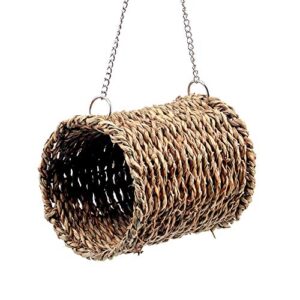 Hamster Sea Grass Hammock with Mat 3 Rattan Balls Set - Natural Hanging Tunnel Bed House Snuggle Hut Small Animal Chew Toys for Silk Bear Hamster Rat Gerbil Sugar Glider Bird (4.72''Lx3.93''W)