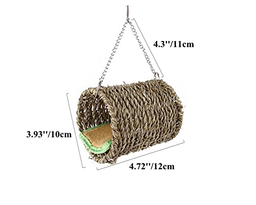 Hamster Sea Grass Hammock with Mat 3 Rattan Balls Set - Natural Hanging Tunnel Bed House Snuggle Hut Small Animal Chew Toys for Silk Bear Hamster Rat Gerbil Sugar Glider Bird (4.72''Lx3.93''W)