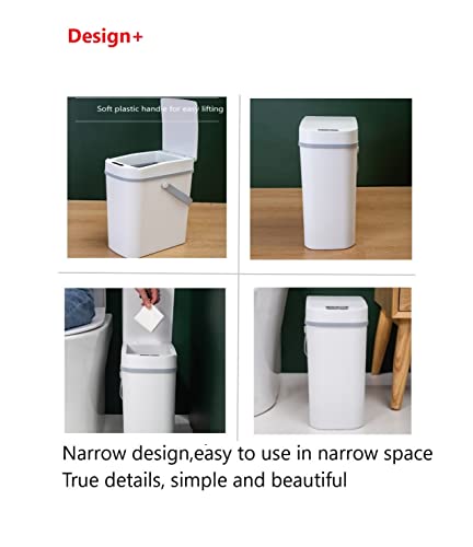 Electric Smart Trash Can,Kitchen Trash Can, Automatic Garbage Can,Waterproof Motion Sensor Small Bathroom Trash Can with Lid, Slim Plastic Narrow Bedroom Garbage Can, White