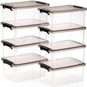 nicunom 8 packs small storage bins with lids, 3.2 qt clear storage latch box plastic storage bins stackable storage containers for organizing