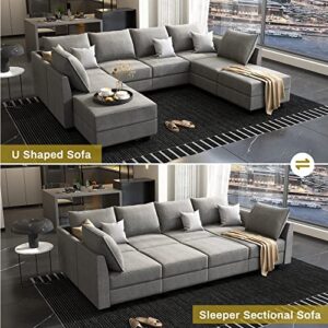 HONBAY Oversized Sectional Sofa with Chaise Modern Sleeper Modular Sofa Couch U Shaped Sofa Sectional for Living Room, Grey