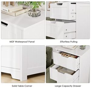 TTVIEW Bathroom Floor Cabinet with 5 Drawer Dresser, with Avoid-Tipping Device, White, Freestanding Side Tall Storage Cabinet Narrow Drawers for Small Spaces
