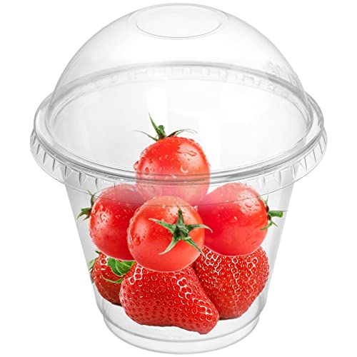 Coloch 100 Pack 9 Oz Clear Plastic Dessert Cup with Dome Lid and Spoon, Disposable PET Crystal Parfait Cup Take-out Liquid Container for Fruit, Dessert, Cupcake, Cold Drinks, Ice Cream, Snack